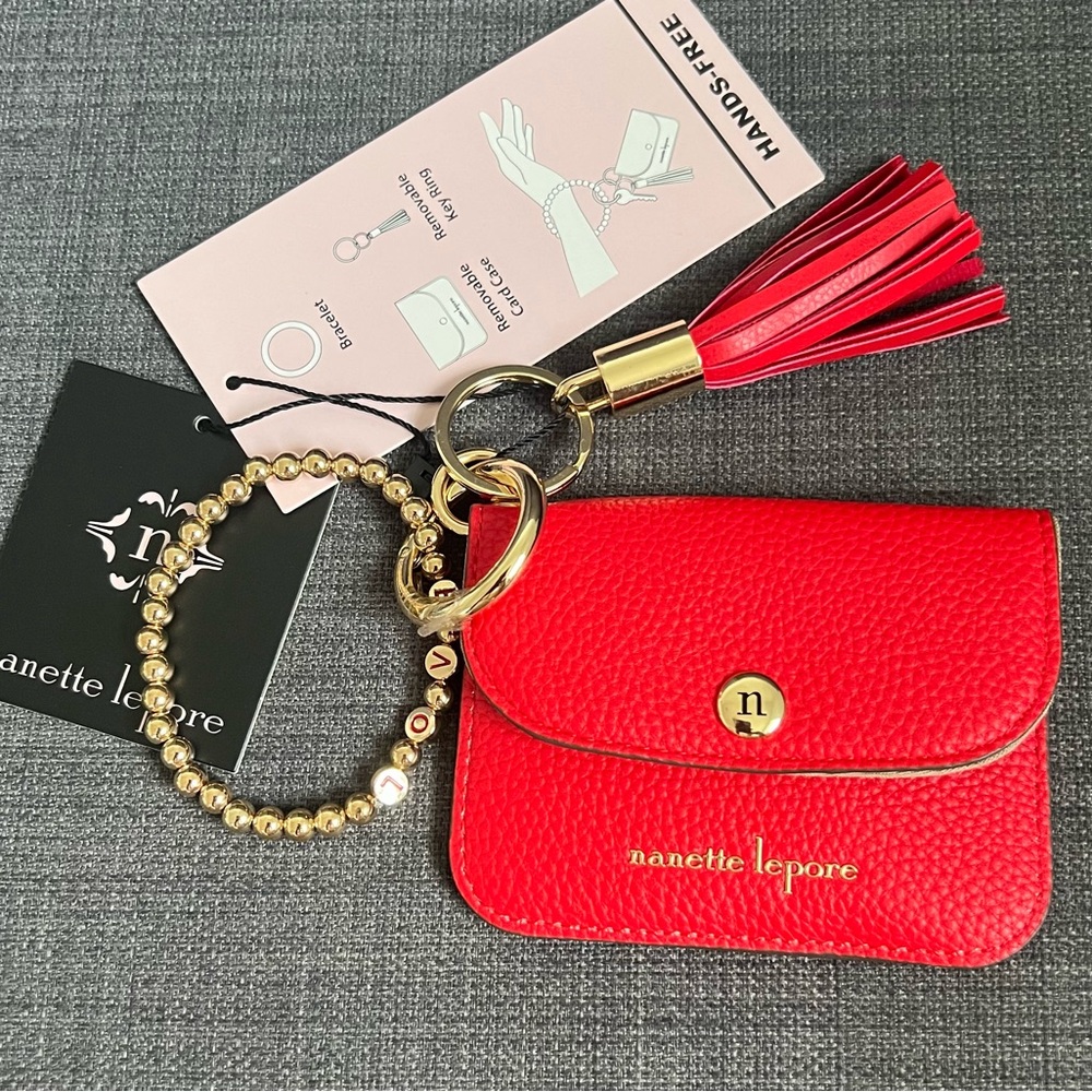 NWT NANETTE LEPORE CARD CASE CARDHOLDER SMALL WALLET WITH KEY RING & BRACELET